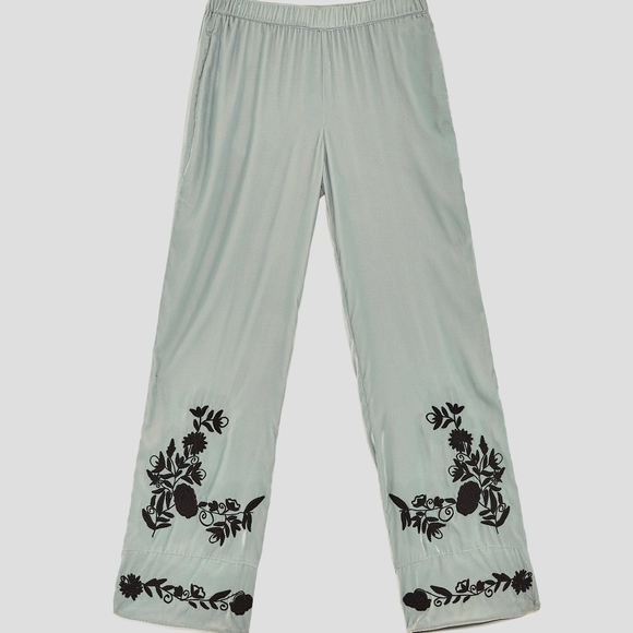 NWT Zara Mint Embroidered Velvet Wide Leg Pants - Picture 6 of 6